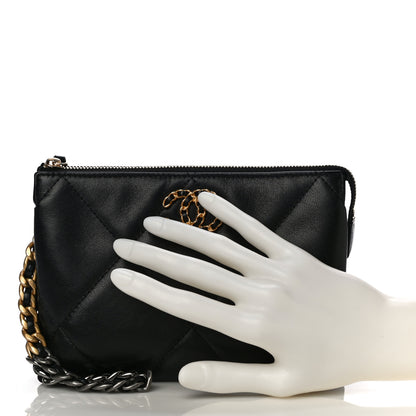 Chanel Shiny Goatskin Quilted Small Chanel 19 Pouch With Handle Black 2 of 11