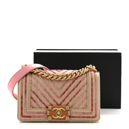Chanel Raffia Chevron Quilted Small Boy Flap Beige Pink 12 of 12