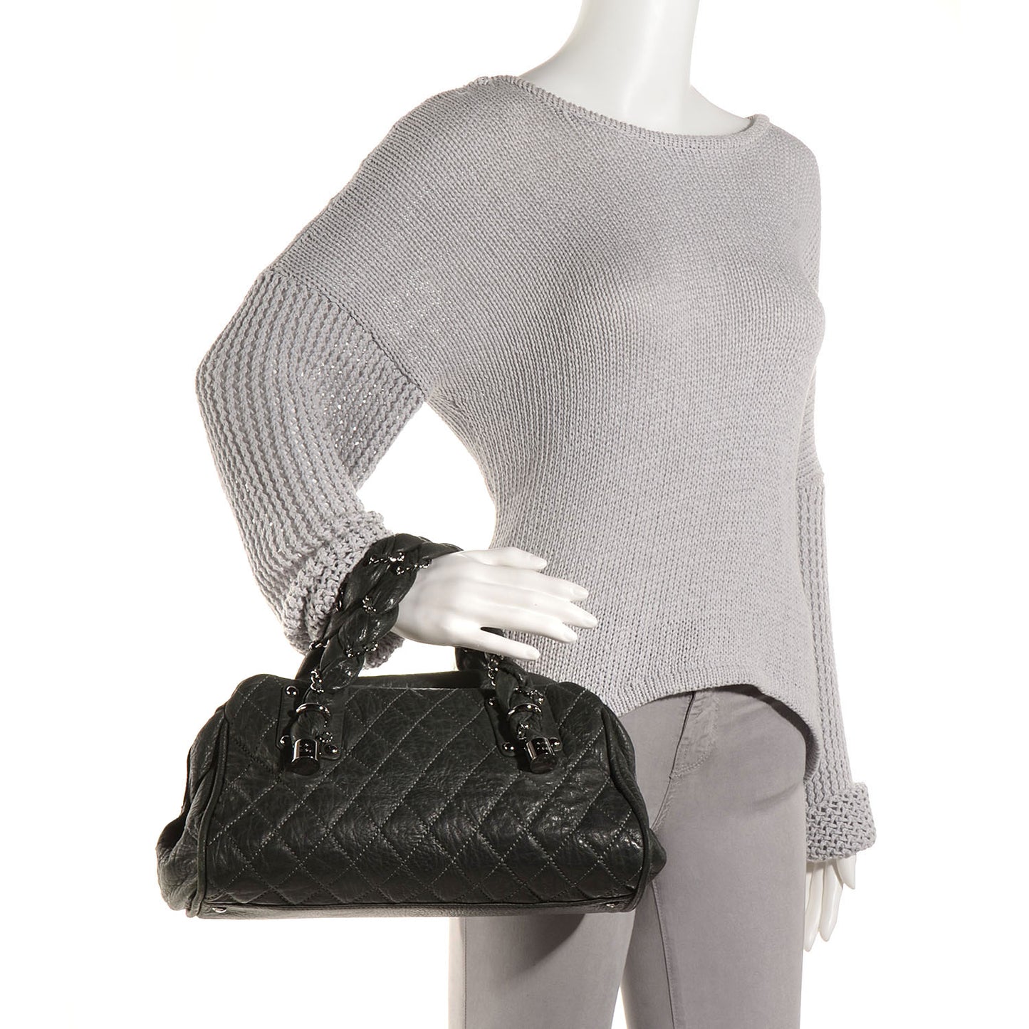 Distressed Lambskin Lady Braid Bowler Dark Grey
