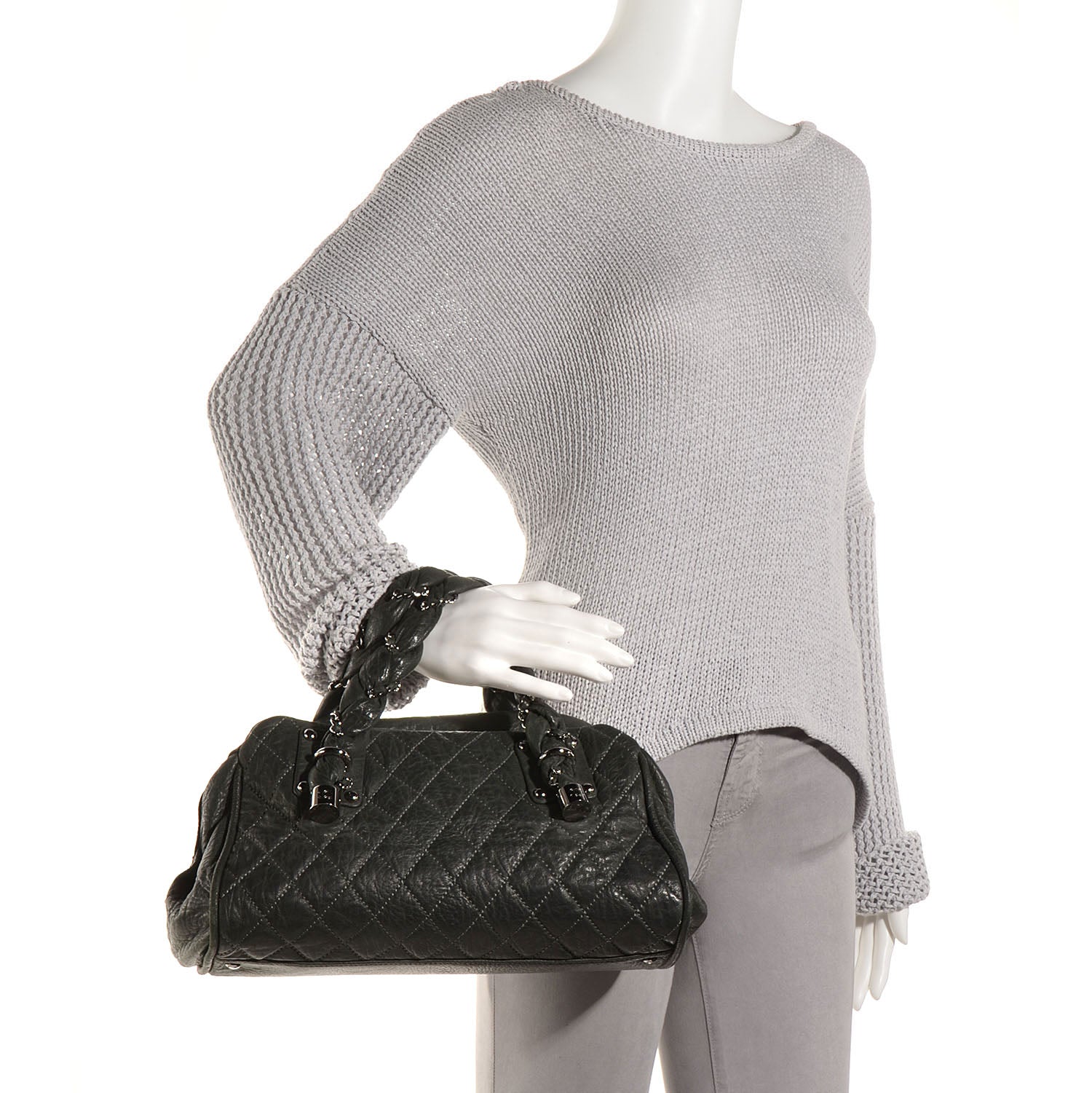 Chanel Distressed Lambskin Lady Braid Bowler Dark Grey 4 of 7