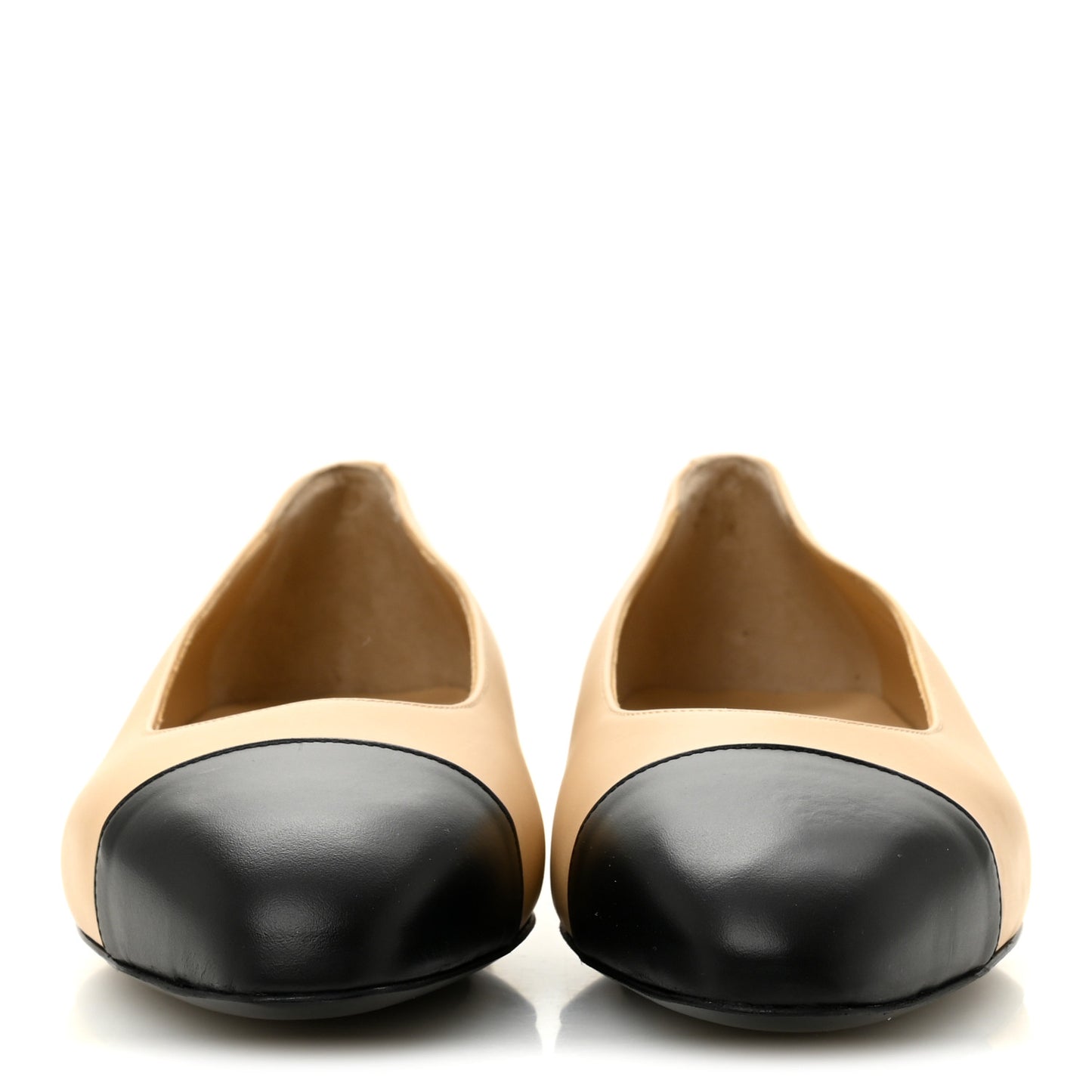 Lambskin Cap Toe CC Uniform Ballerina Flats 40 Beige Black