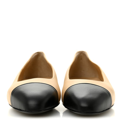 Chanel Lambskin Cap Toe CC Uniform Ballerina Flats 40 Beige Black 3 of 9