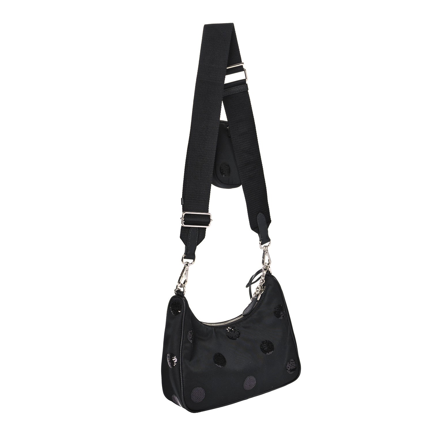 Prada Nylon Sequin Embellished Polka Dot Re-Edition 2005 Shoulder Bag Black 2 of 7