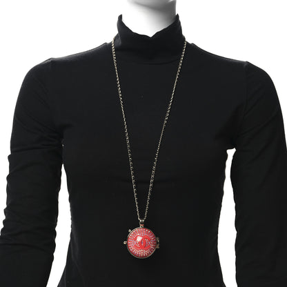 Chanel Metal Lambskin CC Crystal Locket Necklace Red 2 of 5