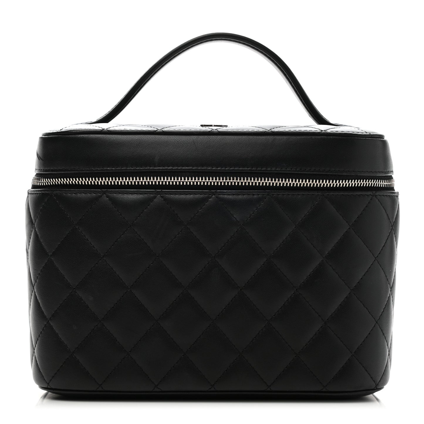 Lambskin Quilted Large Vanity Pouch Black