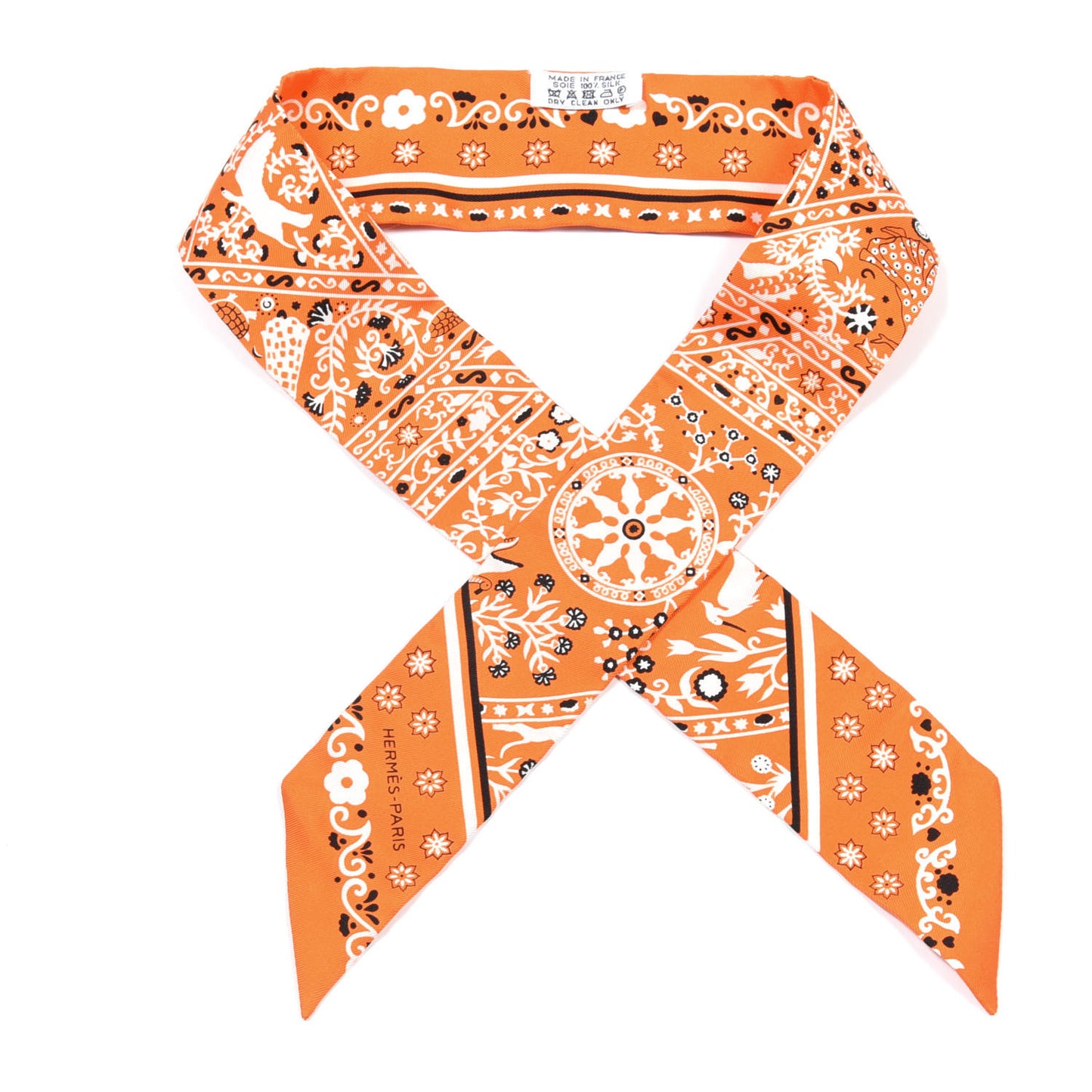 Silk Peuple Du Vent Bandana Twilly Orange Black White