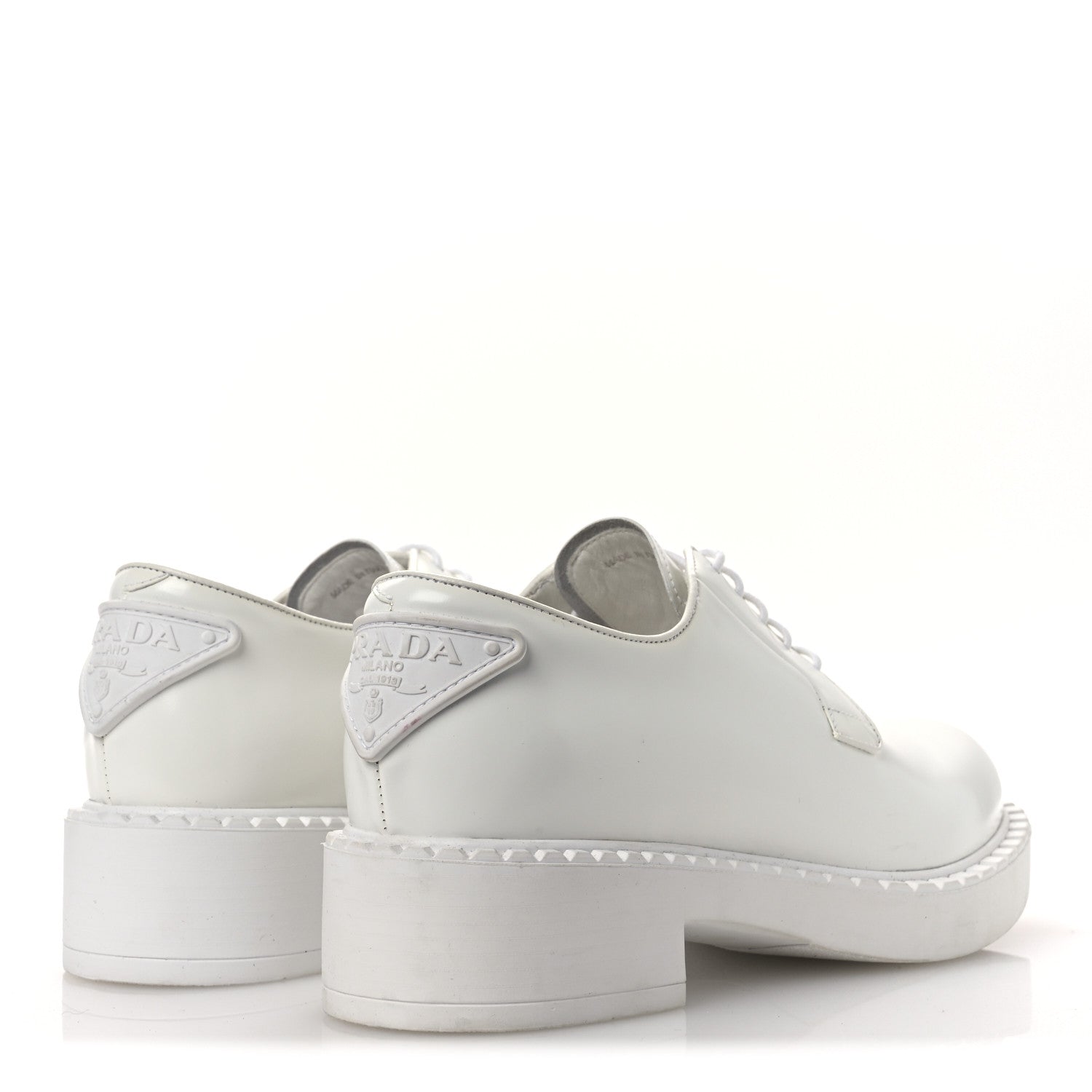 Prada Spazzolato Calzature Donna Triangle Logo 50mm Derby Loafers 36.5 White 5 of 11