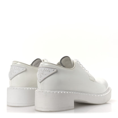Prada Spazzolato Calzature Donna Triangle Logo 50mm Derby Loafers 36.5 White 5 of 11