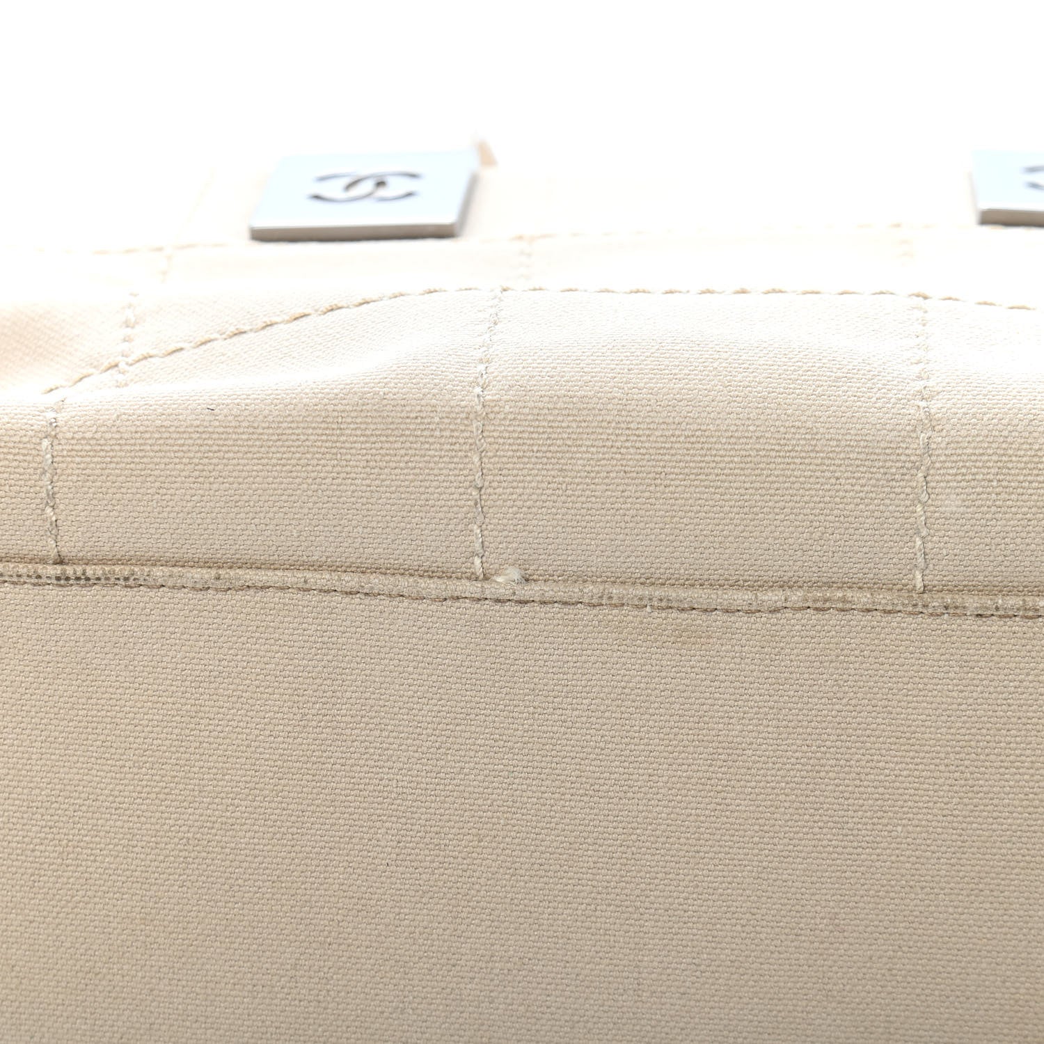 Chanel Canvas Square Stitched CC Tote Bag Beige 11 of 14