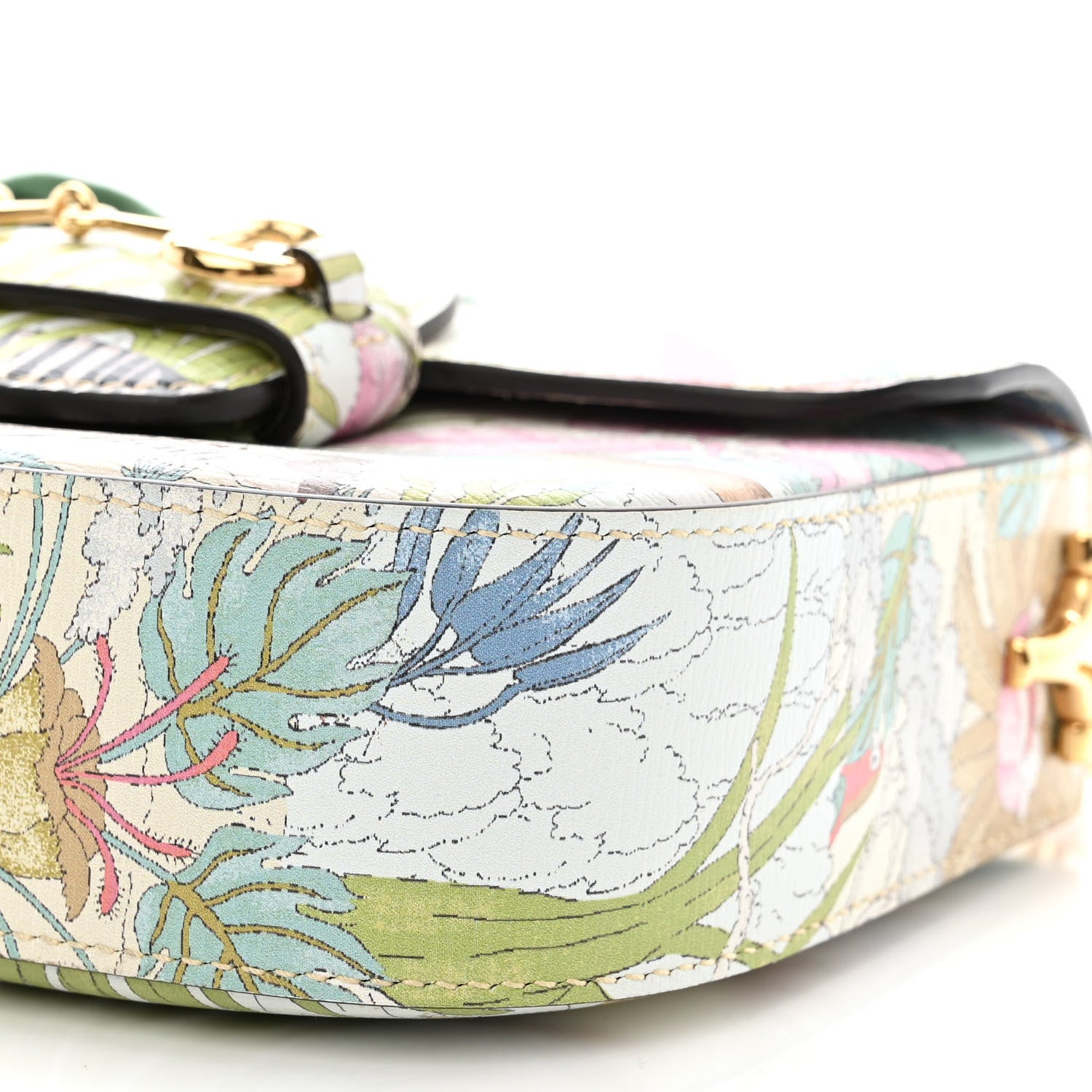 Gucci New Shangai Calfskin Tiger Savanah Web Mini Horsebit 1955 Shoulder Bag Chalky White Multicolor 10 of 10