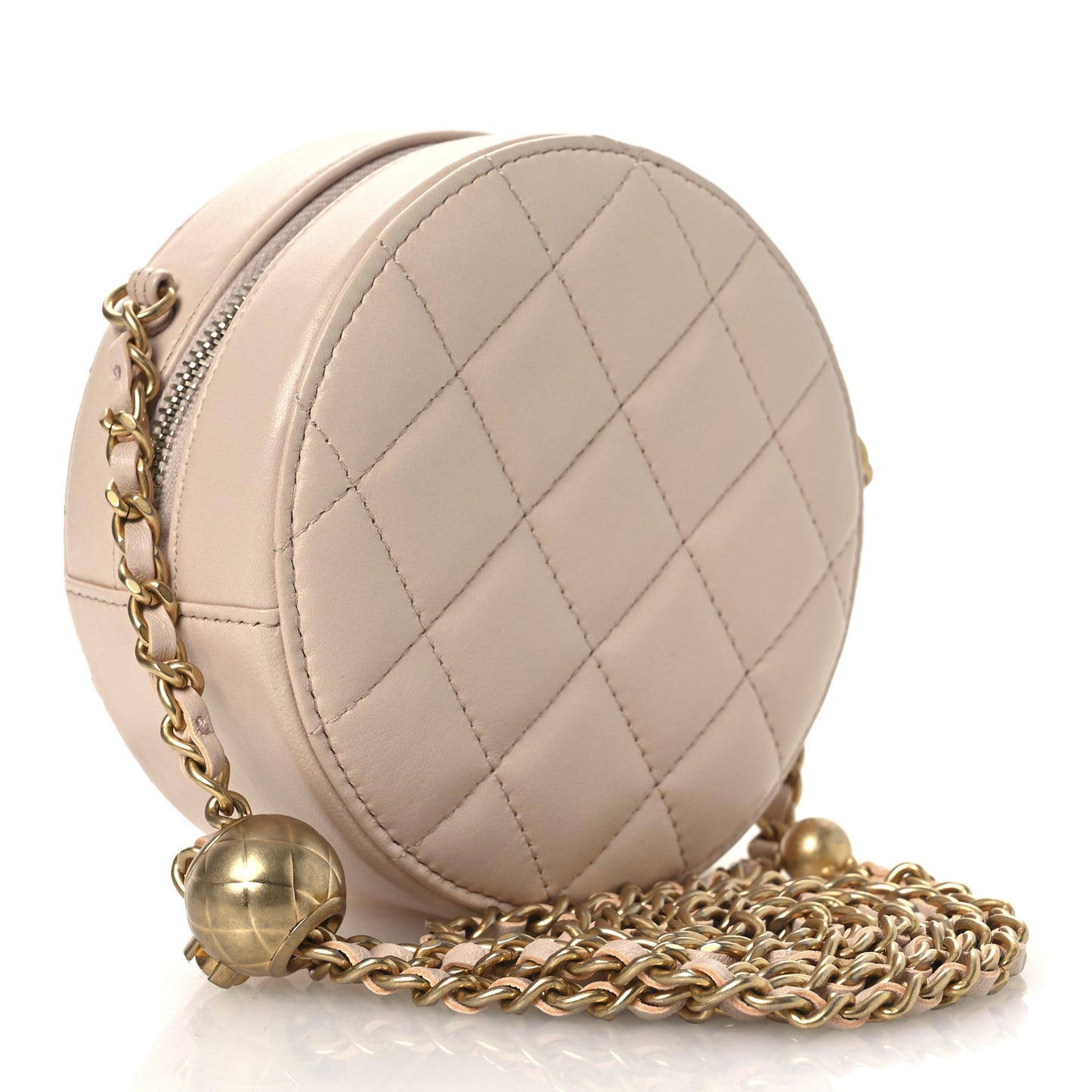 Lambskin Quilted Round Pearl Crush Clutch With Chain Pink