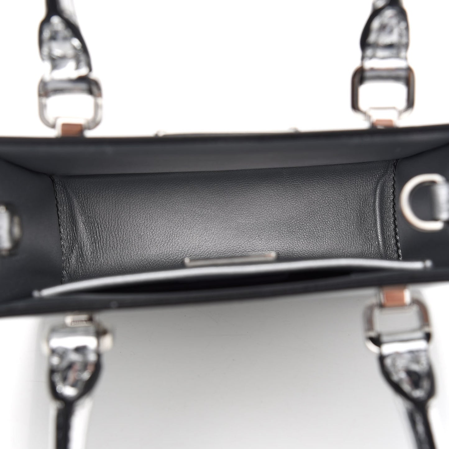 Spazzolato Metal Triangle Logo Triangle Patterned Small Double Handle Crossbody Tote Argento