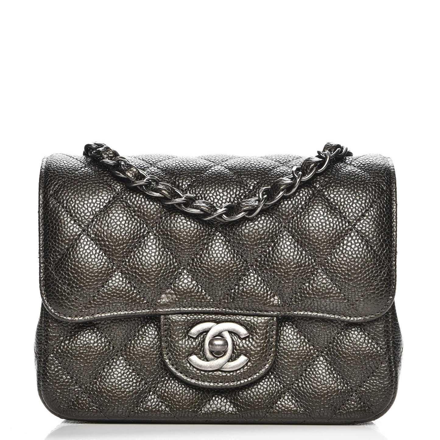 Metallic Caviar Quilted Mini Square Flap Dark Charcoal