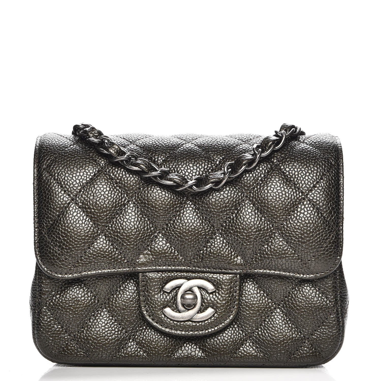 Chanel Metallic Caviar Quilted Mini Square Flap Dark Charcoal 1 of 8