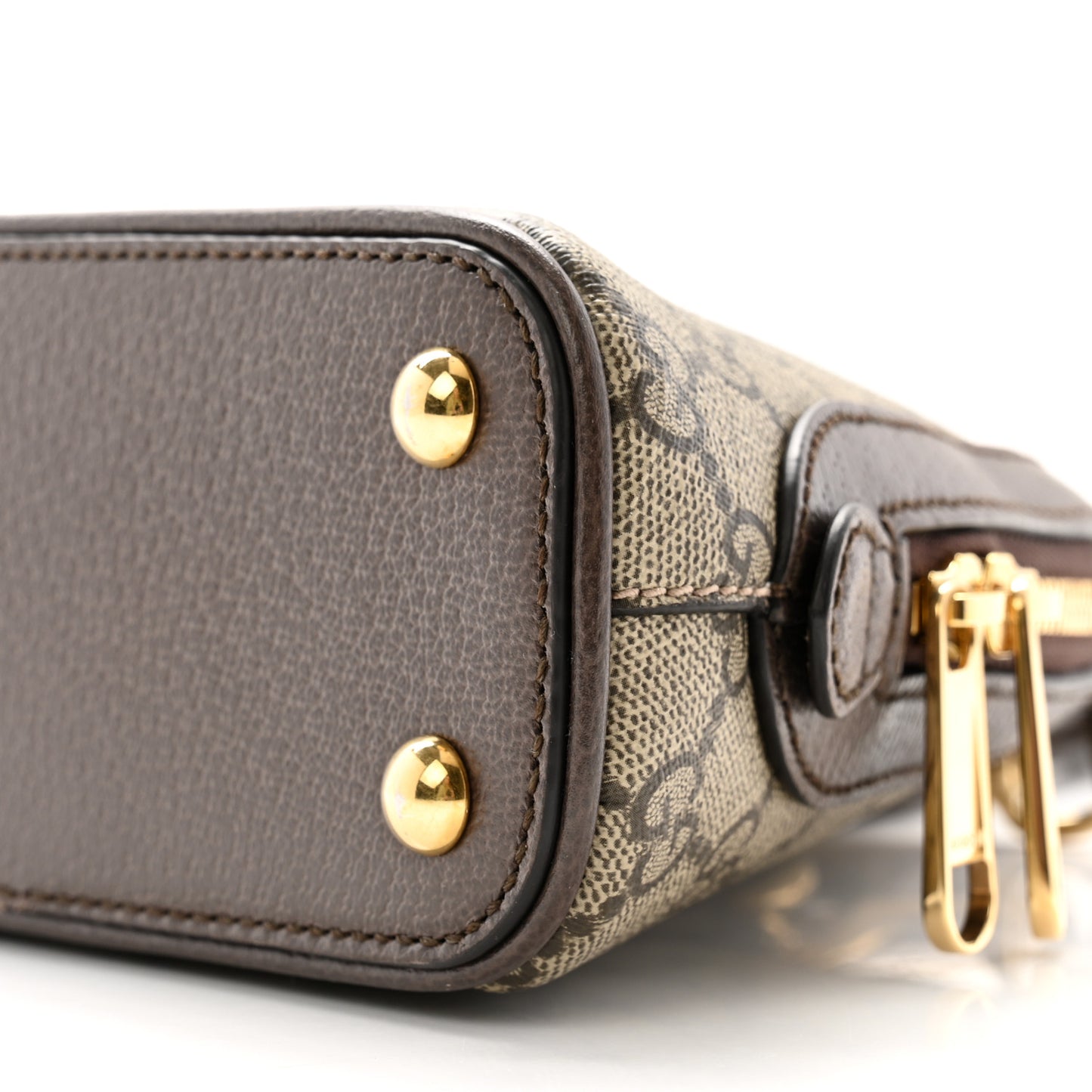 GG Supreme Monogram Textured Dollar Calfskin Web Medium Ophidia Top Handle Bowler Bag Beige Ebony New Acero