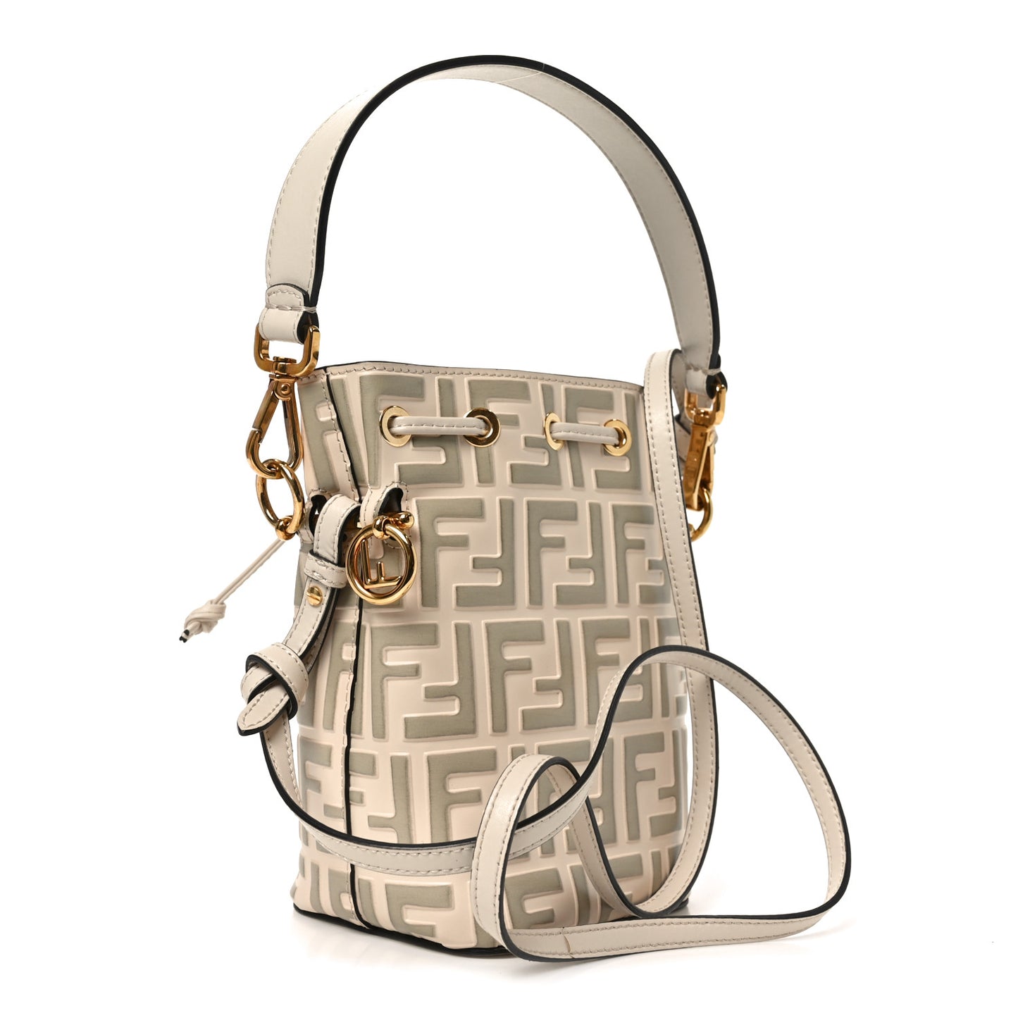 Vitello Liberty F is Fendi Bi-Color FF 1974 Embossed Mini Mon Tresor Bucket Bag Camelia Mandorlo