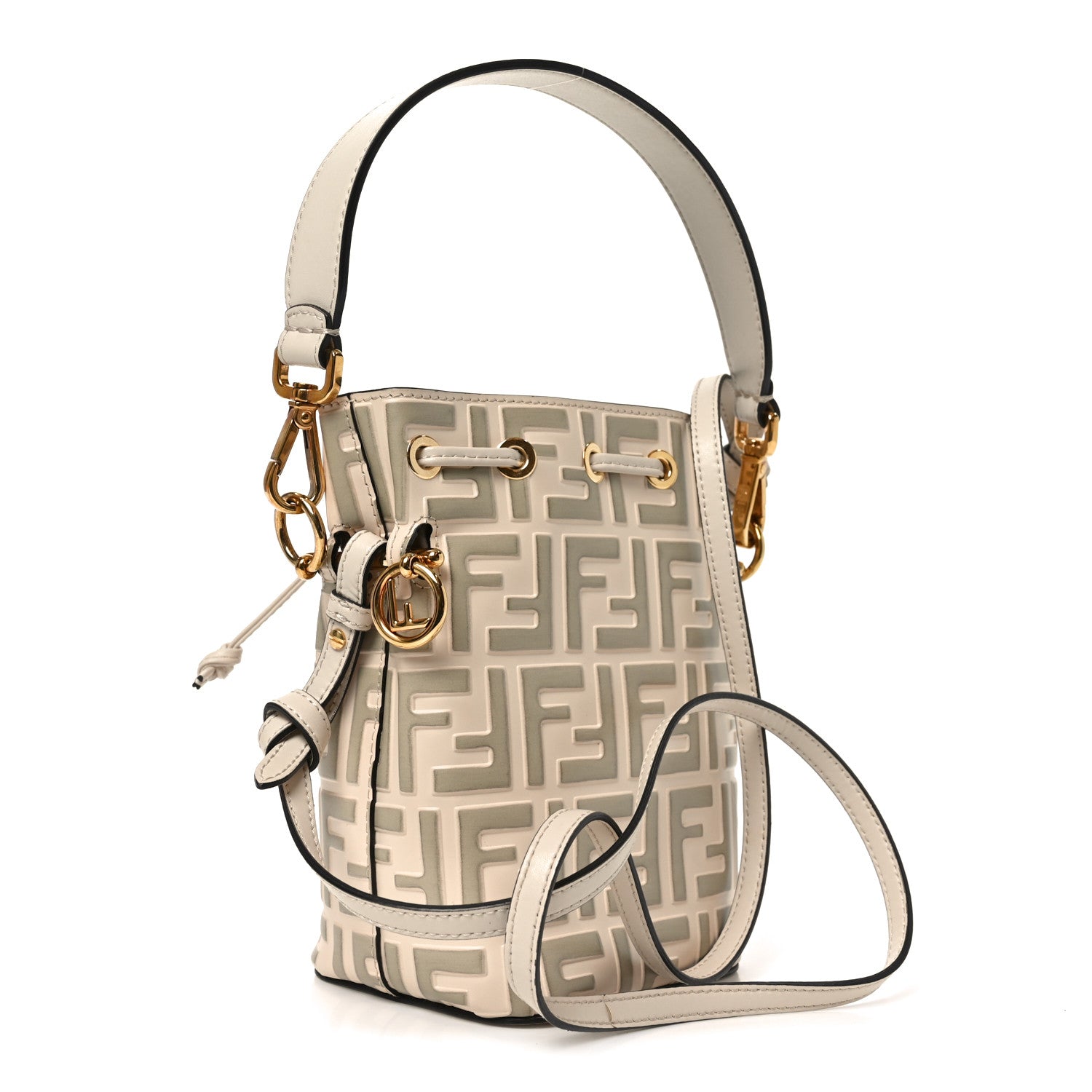Fendi Vitello Liberty F is Fendi Bi-Color FF 1974 Embossed Mini Mon Tresor Bucket Bag Camelia Mandorlo 3 of 10