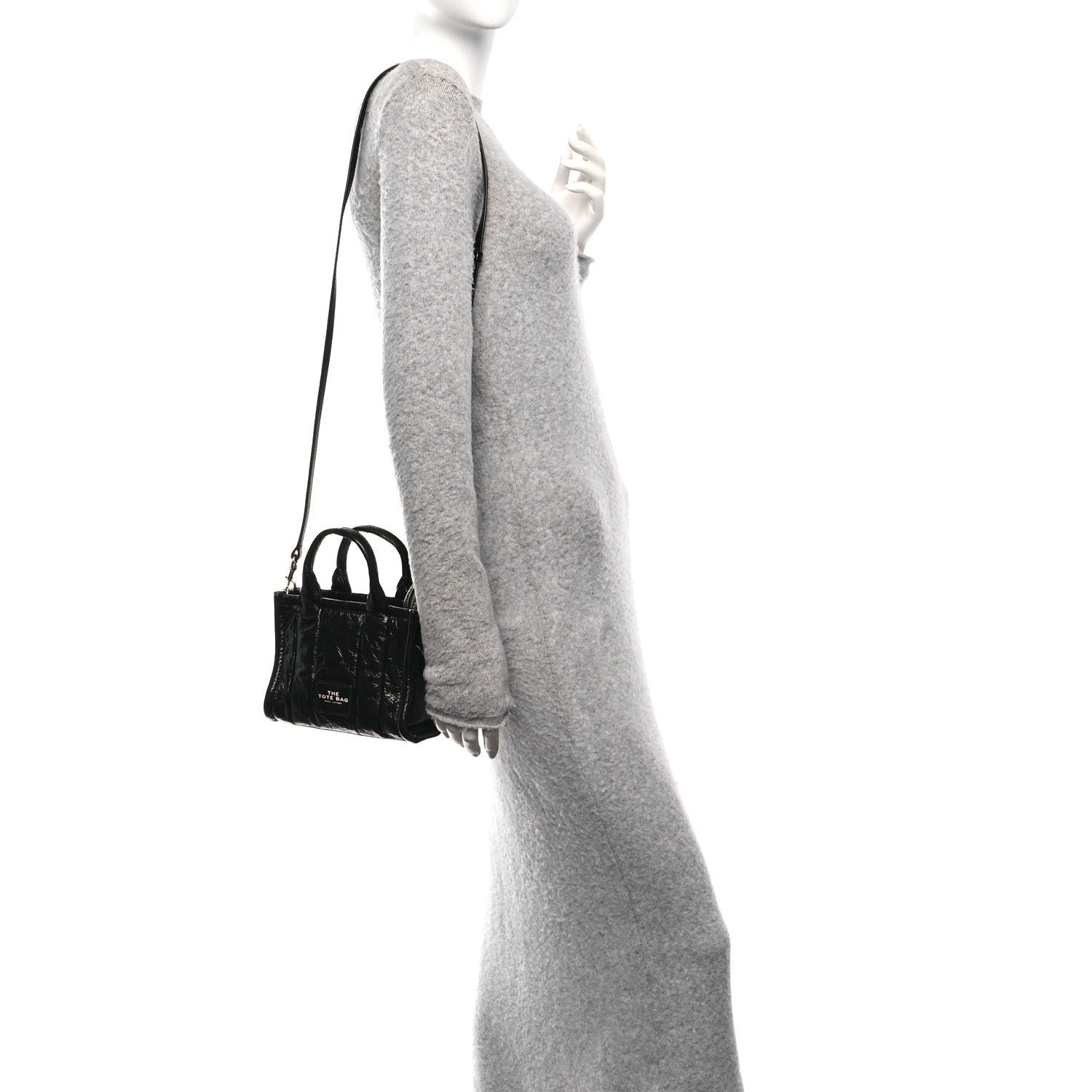 Marc Jacobs Shiny Crinkled Calfskin Mini The Tote Bag Black 2 of 10