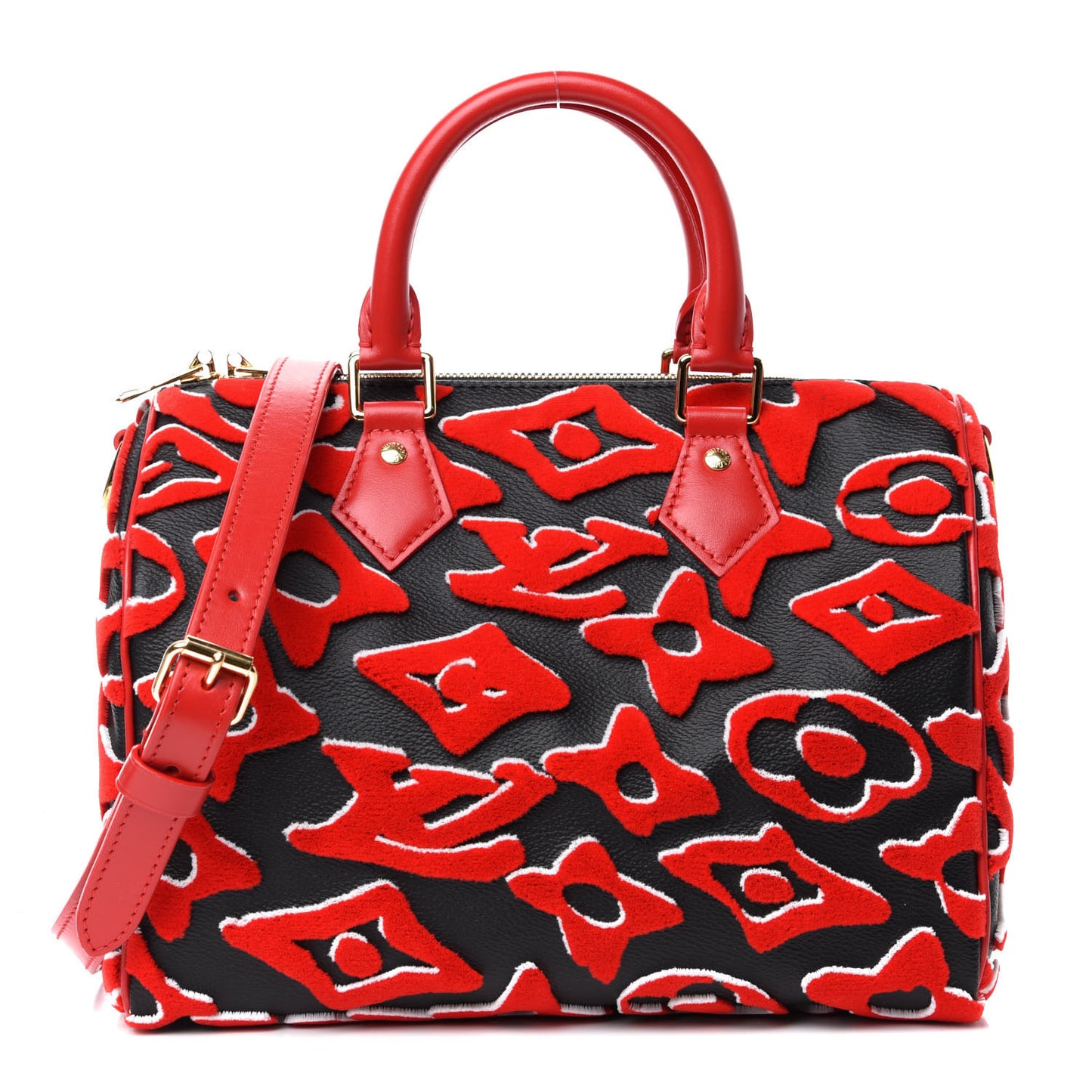 X UF Tufted Monogram Speedy Bandouliere 25 Black Red