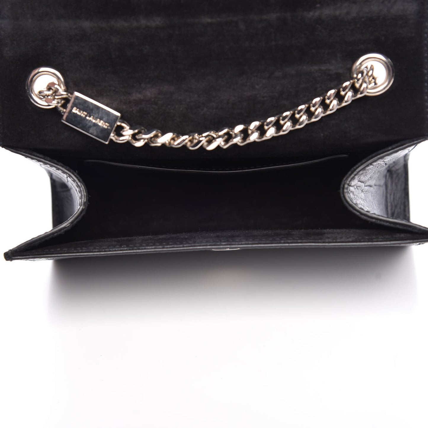 Calfskin Crocodile Embossed Monogram Small Kate Tassel Satchel Black