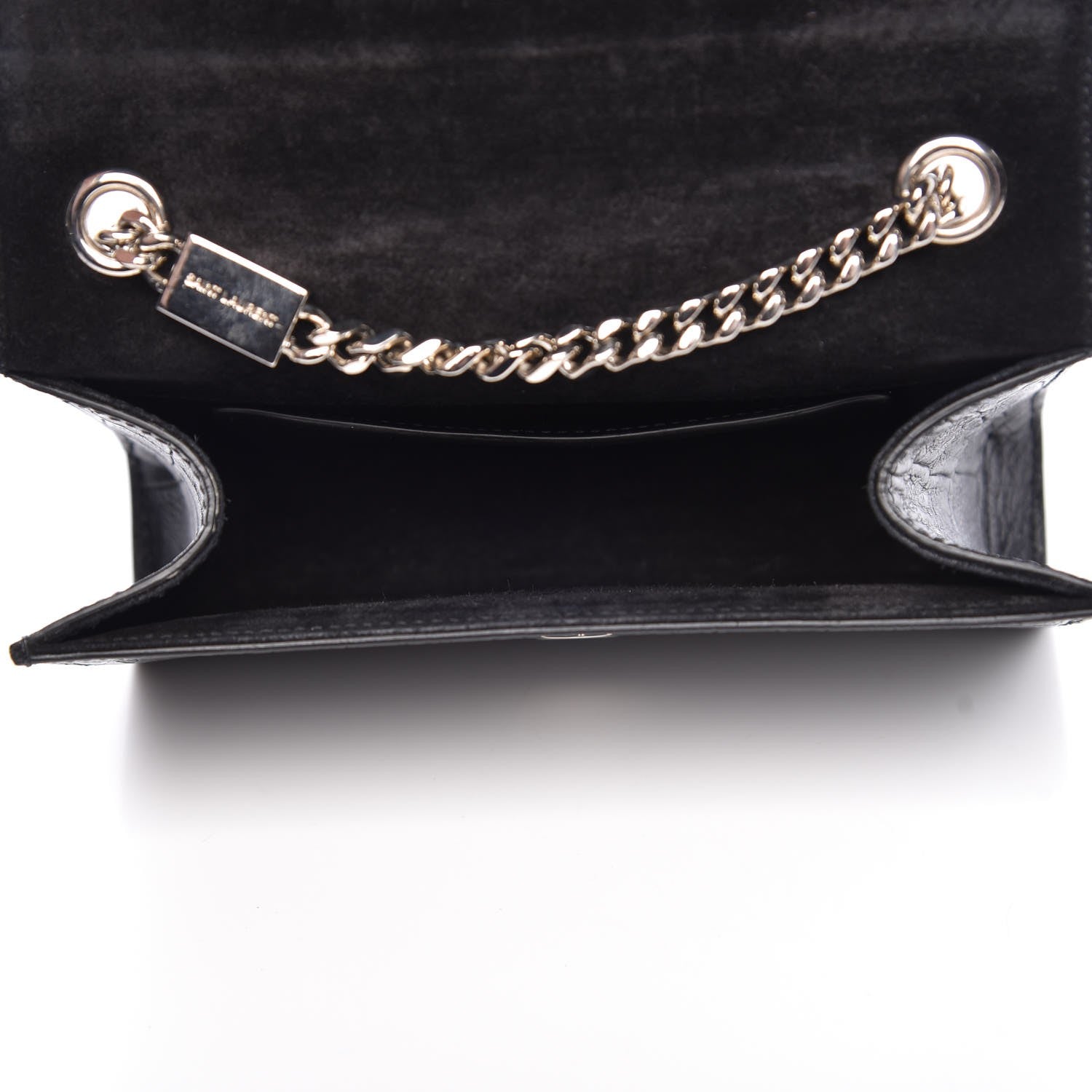 Saint Laurent Calfskin Crocodile Embossed Monogram Small Kate Tassel Satchel Black 5 of 8