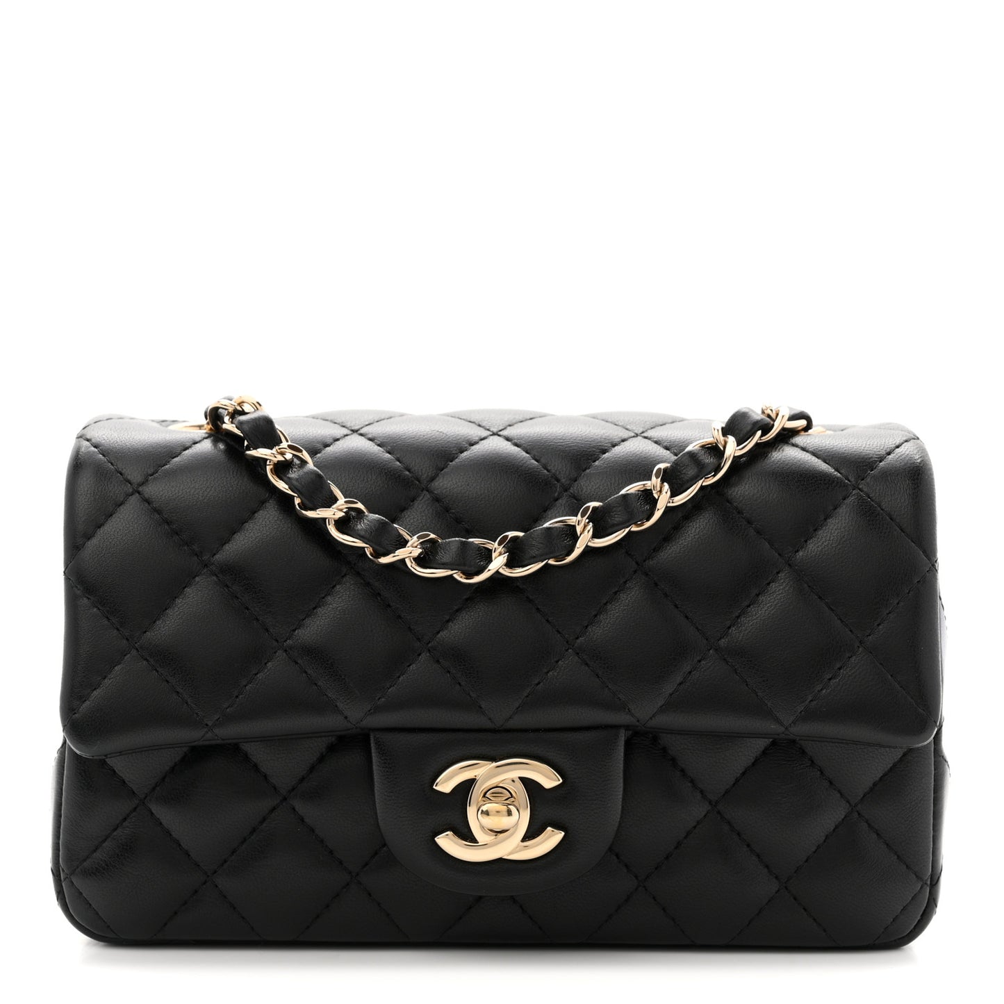 Lambskin Quilted Mini Rectangular Flap Black