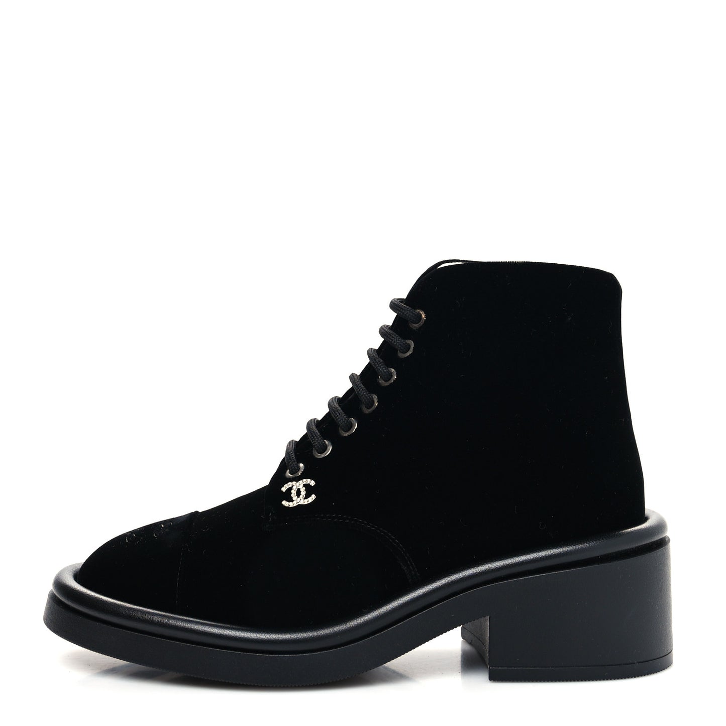 Velvet Crystal CC Lace Up Combat Boots 35 Black