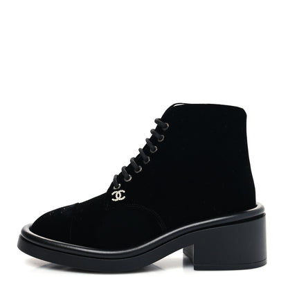 Chanel Velvet Crystal CC Lace Up Combat Boots 35 Black 1 of 8