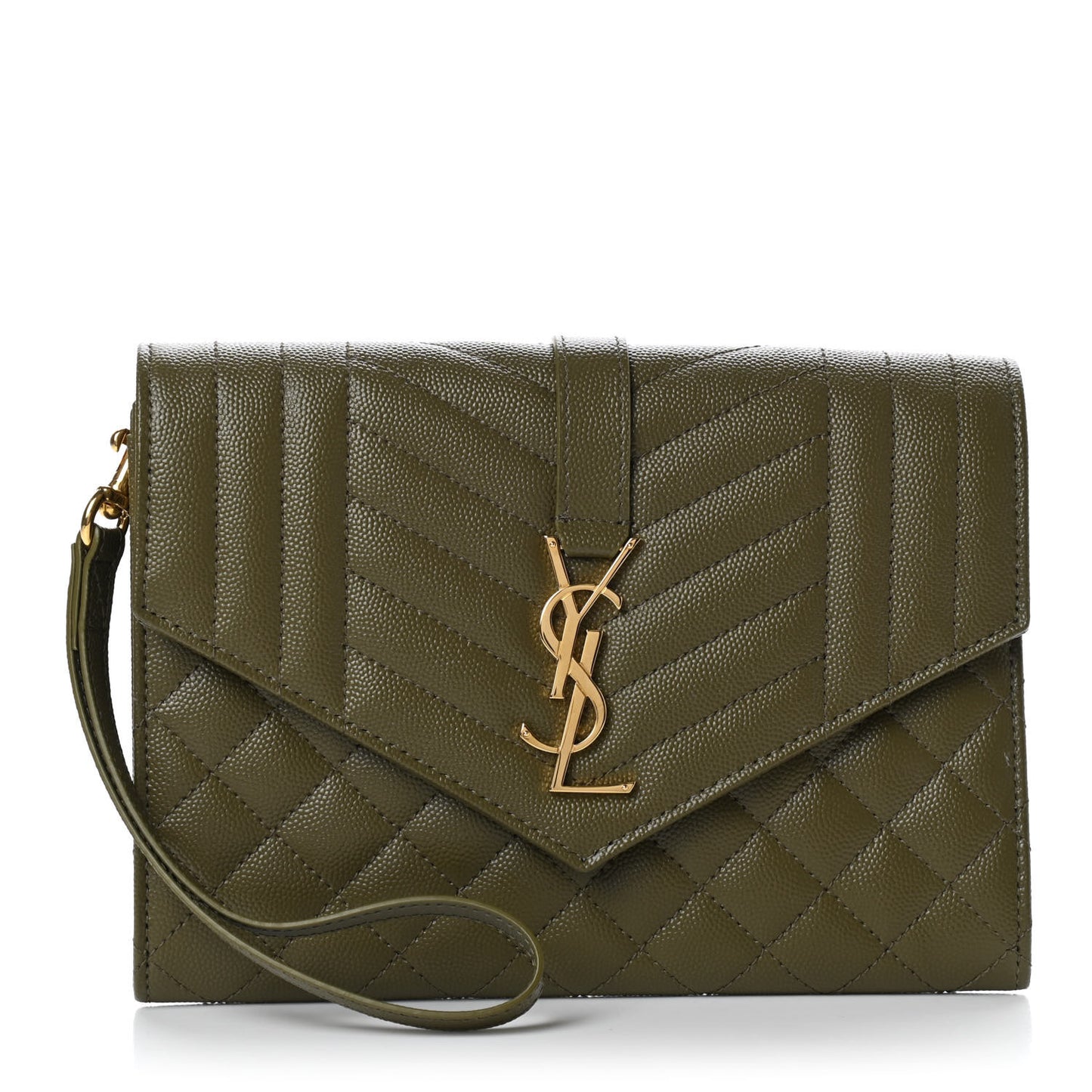 Grain De Poudre Textured Mixed Matelasse Triquilt Monogram Clutch Vert Kaki