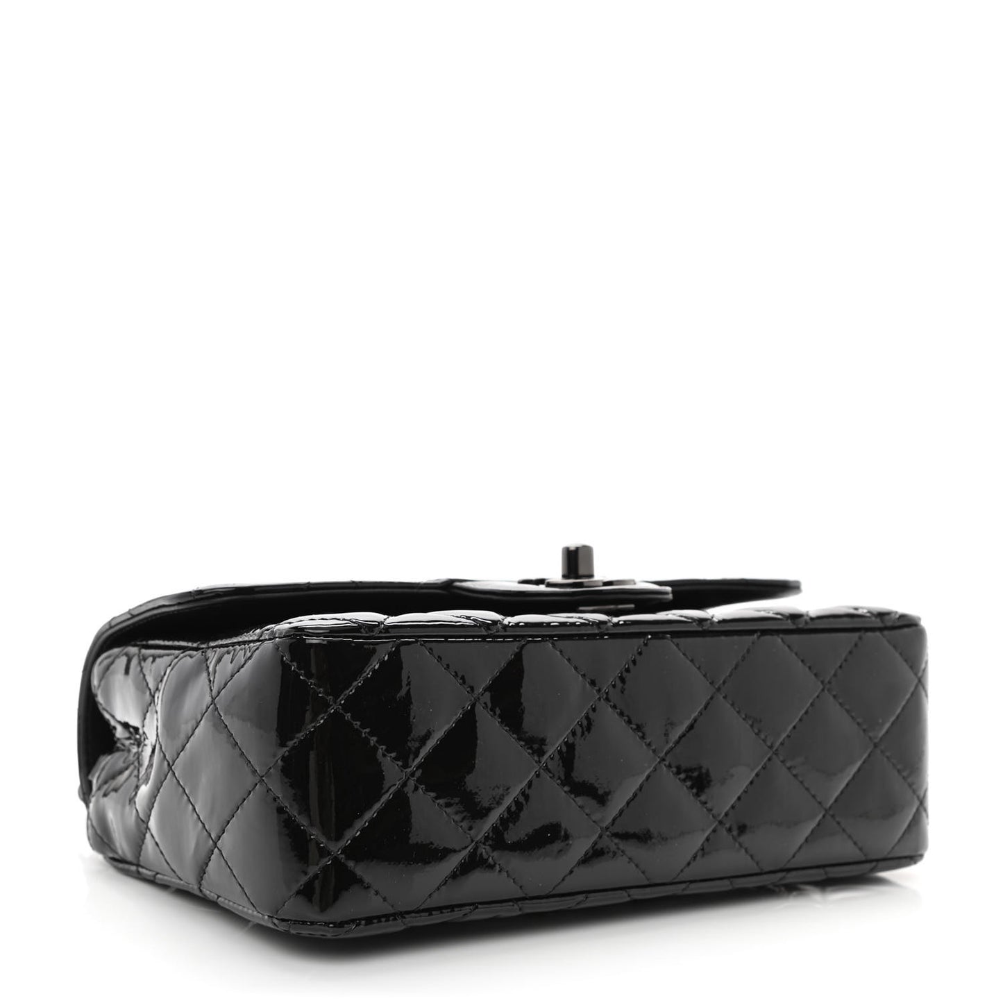 Patent Calfskin Quilted Mini Rectangular Flap So Black
