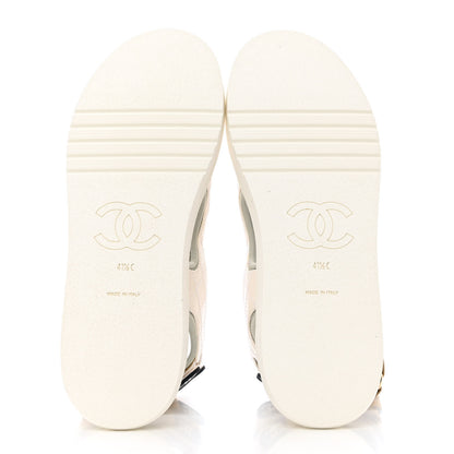 Chanel Goatskin Fabric Gladiator Sandals 41.5 White Light Grey Navy Blue 5 of 10