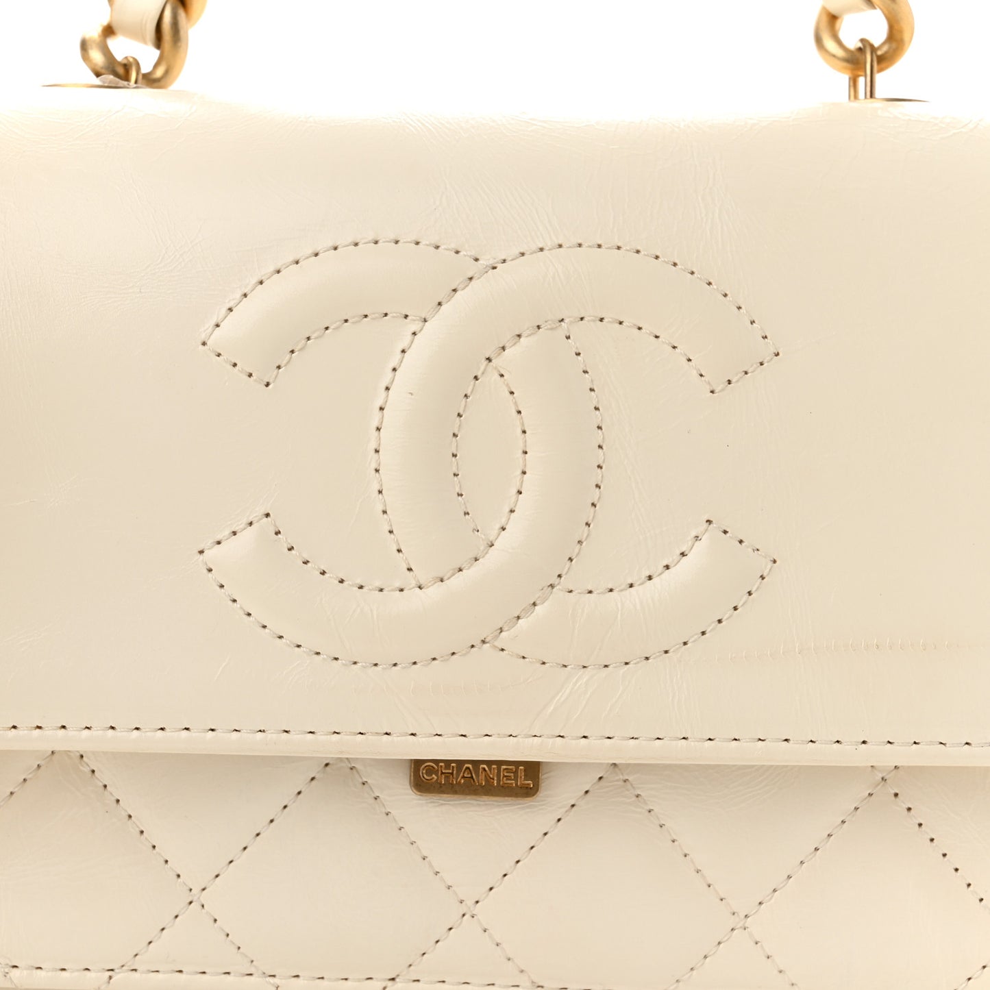 Crumpled Calfskin En Vogue Rope Flap White