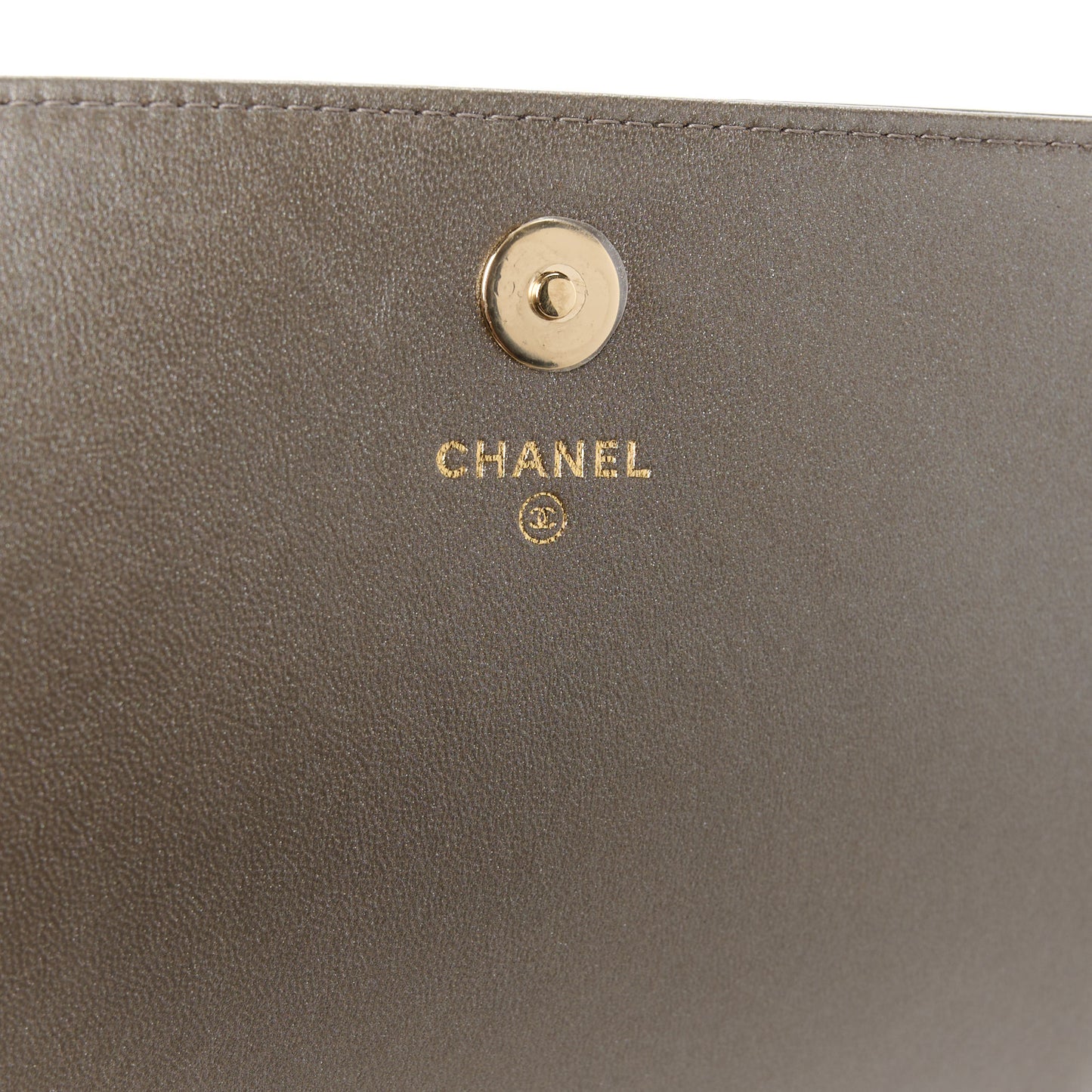 Metallic Lizard Lambskin Boy Square Wallet On Chain WOC Dark Khaki