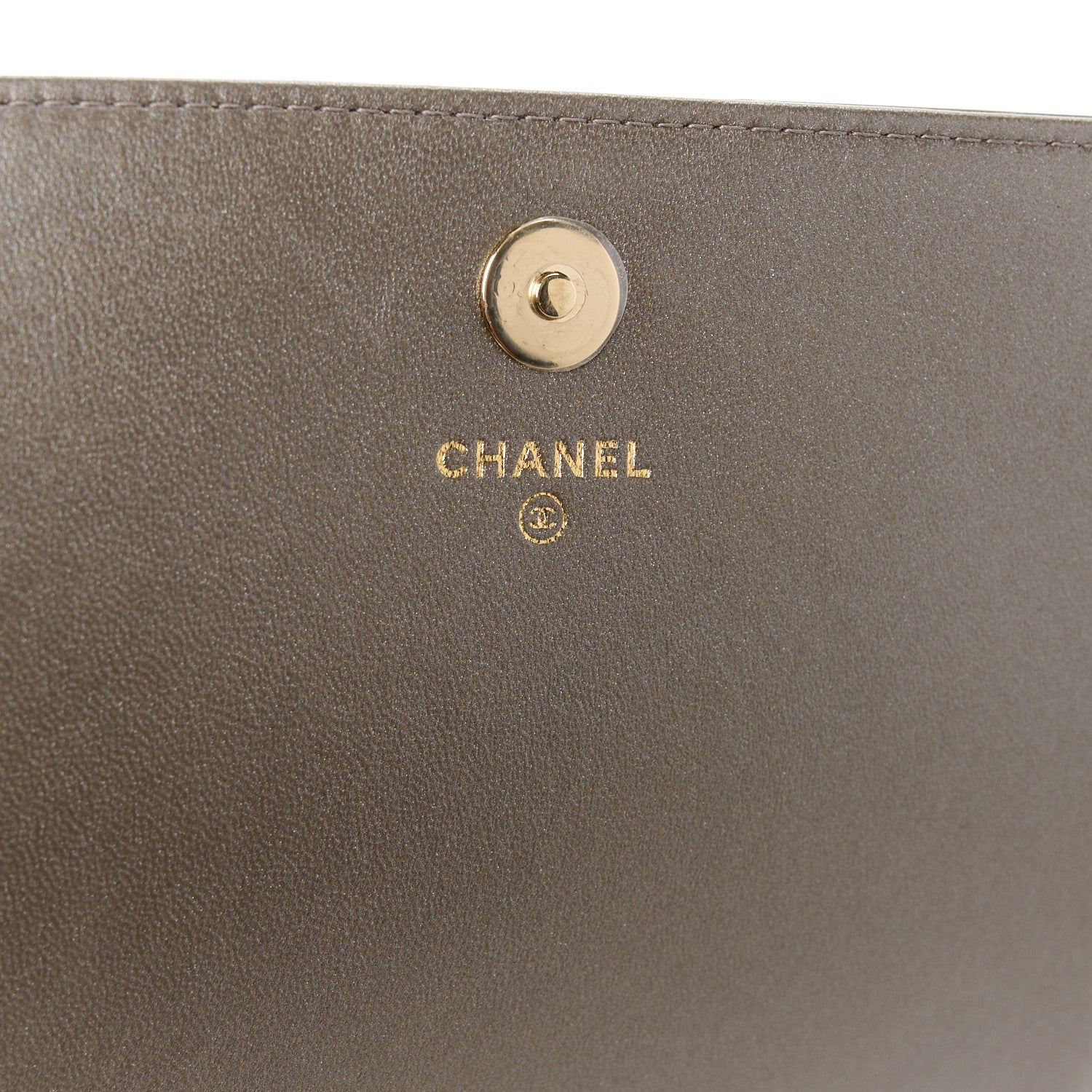 Chanel Metallic Lizard Lambskin Boy Square Wallet On Chain WOC Dark Khaki 6 of 14