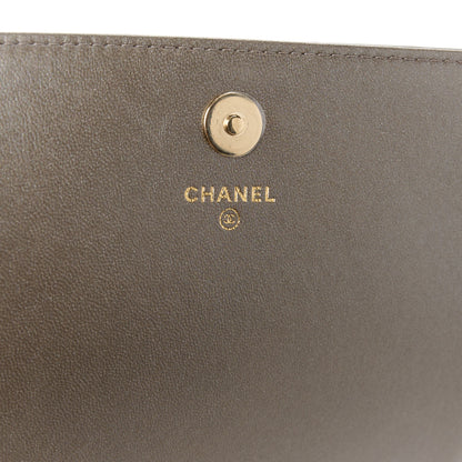 Chanel Metallic Lizard Lambskin Boy Square Wallet On Chain WOC Dark Khaki 6 of 14