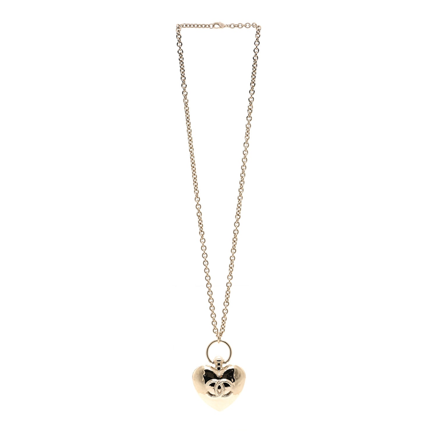 Chanel Metal CC Heart Locket Necklace Gold 3 of 6