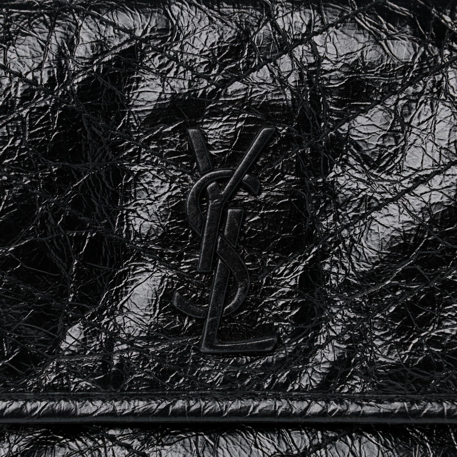 Saint Laurent Crinkled Calfskin Matelasse Monogram Baby Niki Chain Satchel Black 8 of 11