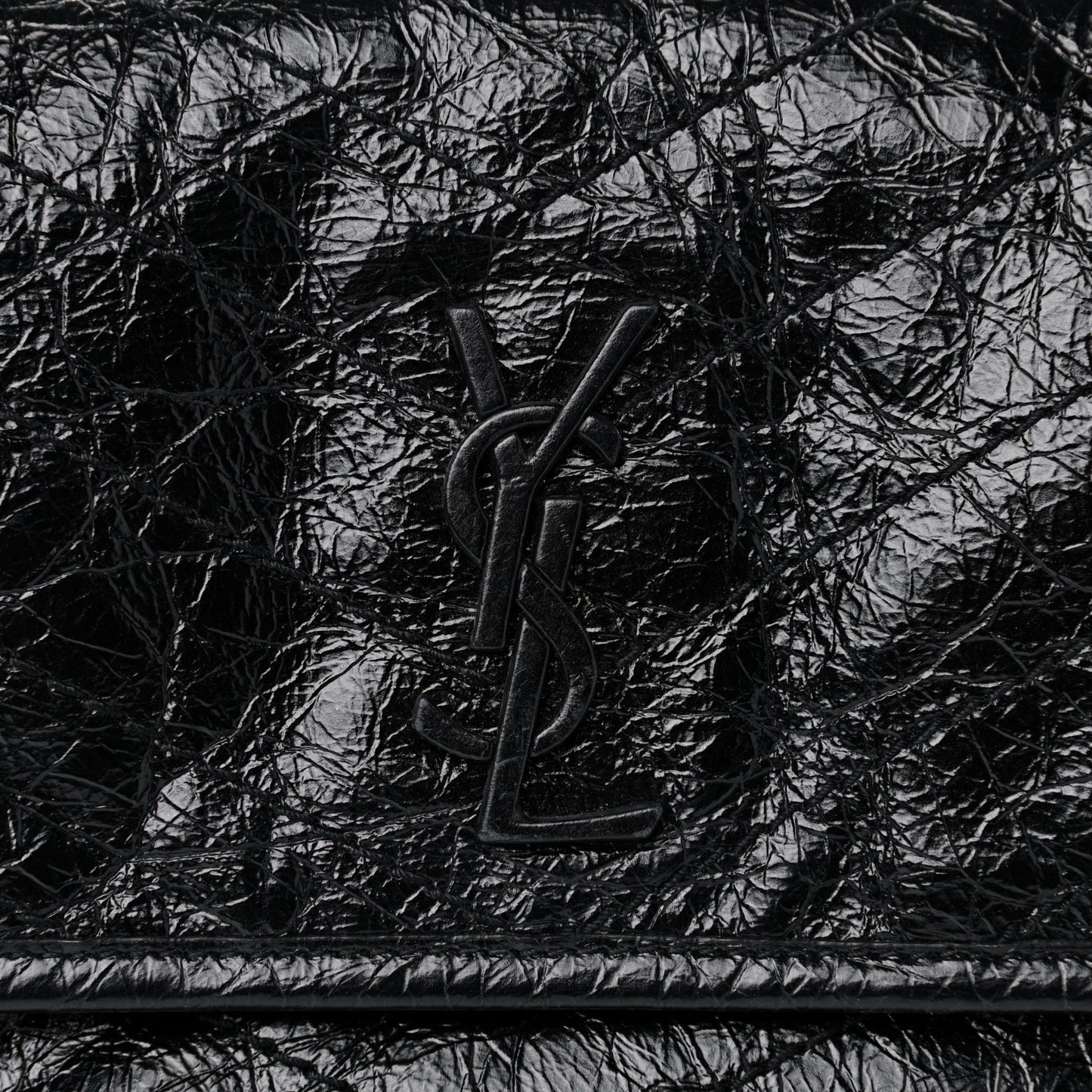 Crinkled Calfskin Matelasse Monogram Baby Niki Chain Satchel Black