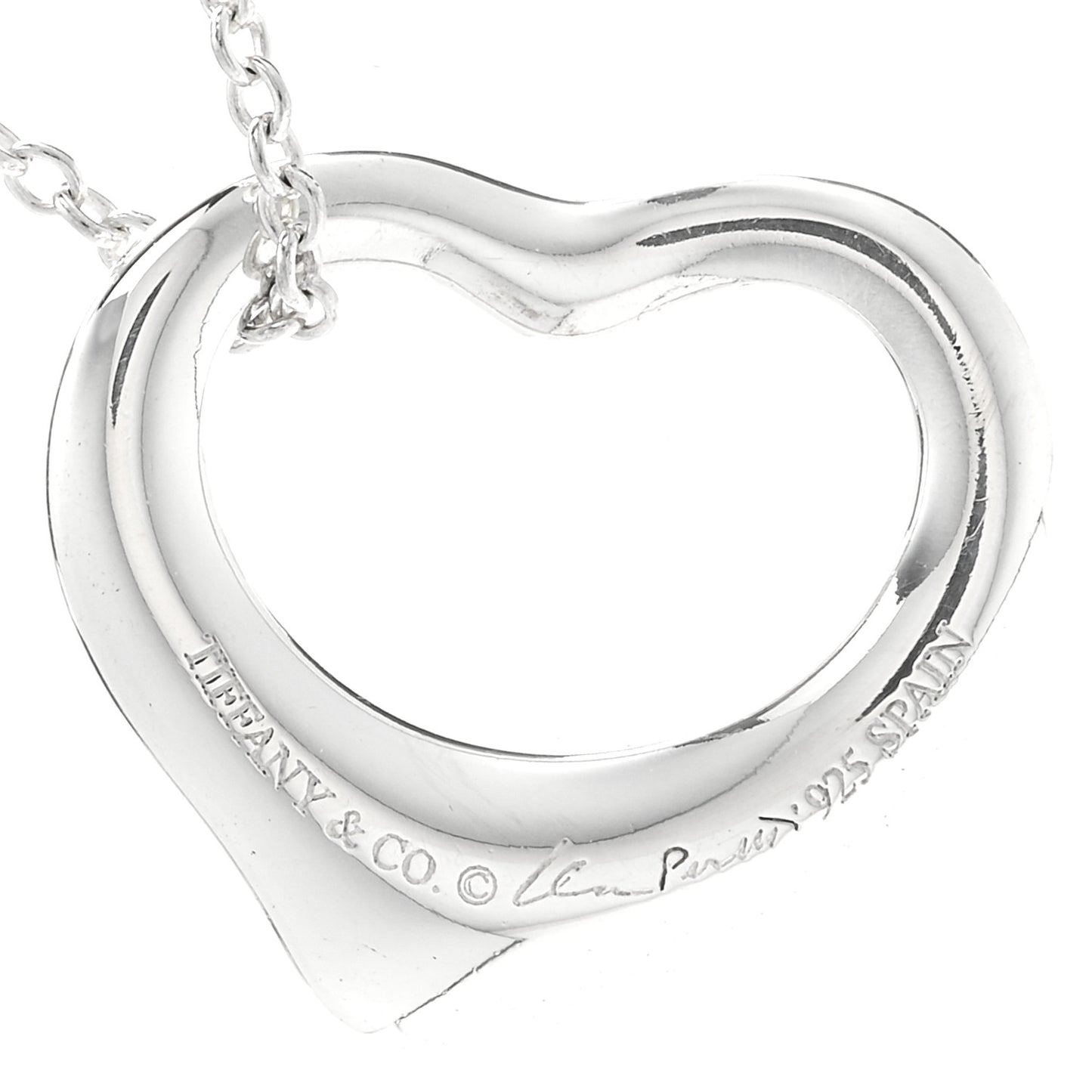 Sterling Silver 16mm Elsa Peretti Open Heart Pendant Necklace