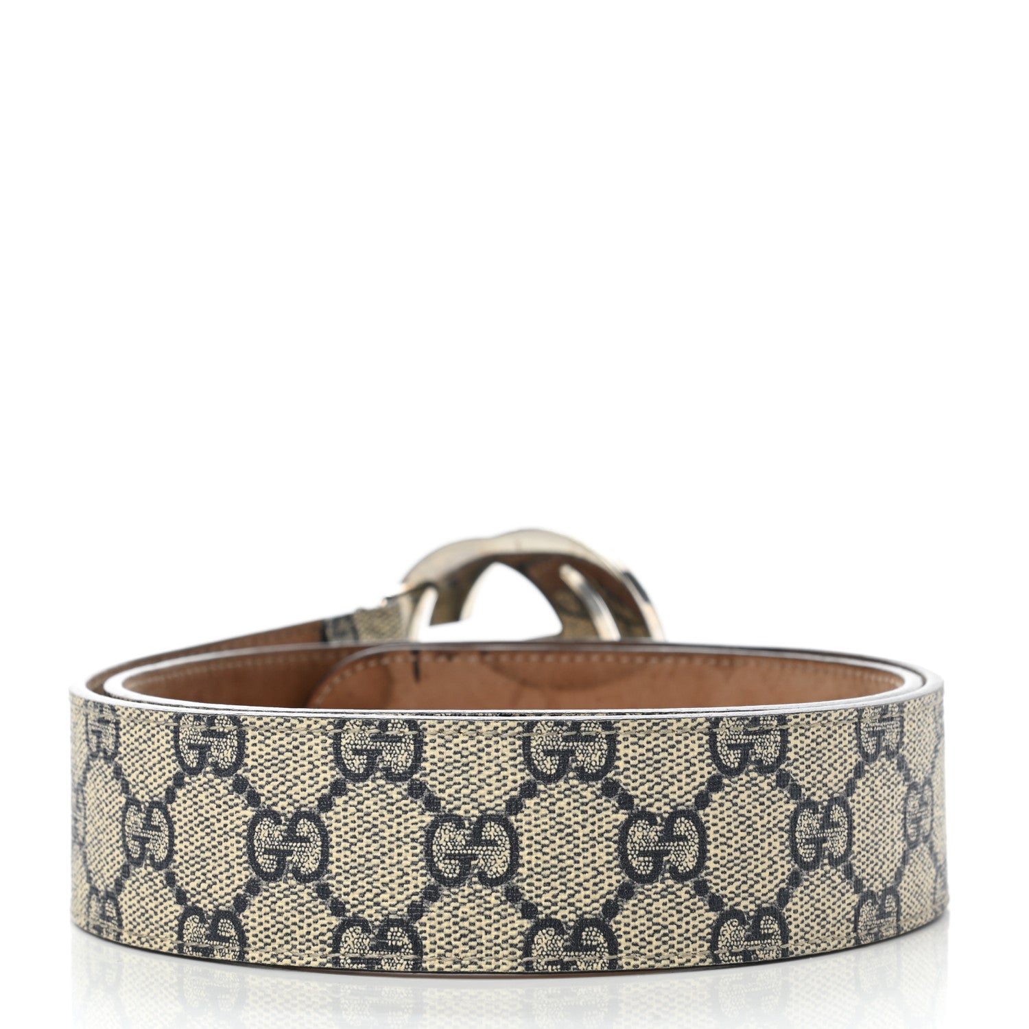 Gucci GG Supreme Monogram Selleria Calfskin Interlocking G 40mm Belt Beige Ebony Blue 2 of 5