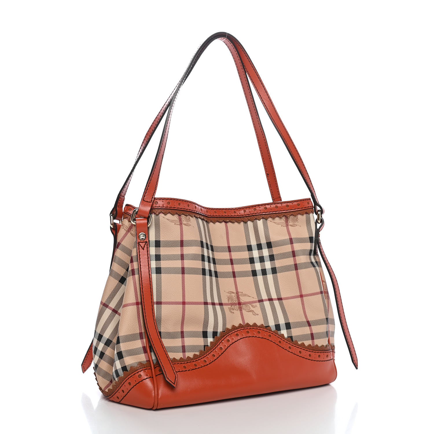 Burberry Haymarket Check Small Brogue Tassel Tote Bright Russet 2 of 9