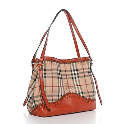 Burberry Haymarket Check Small Brogue Tassel Tote Bright Russet 2 of 9