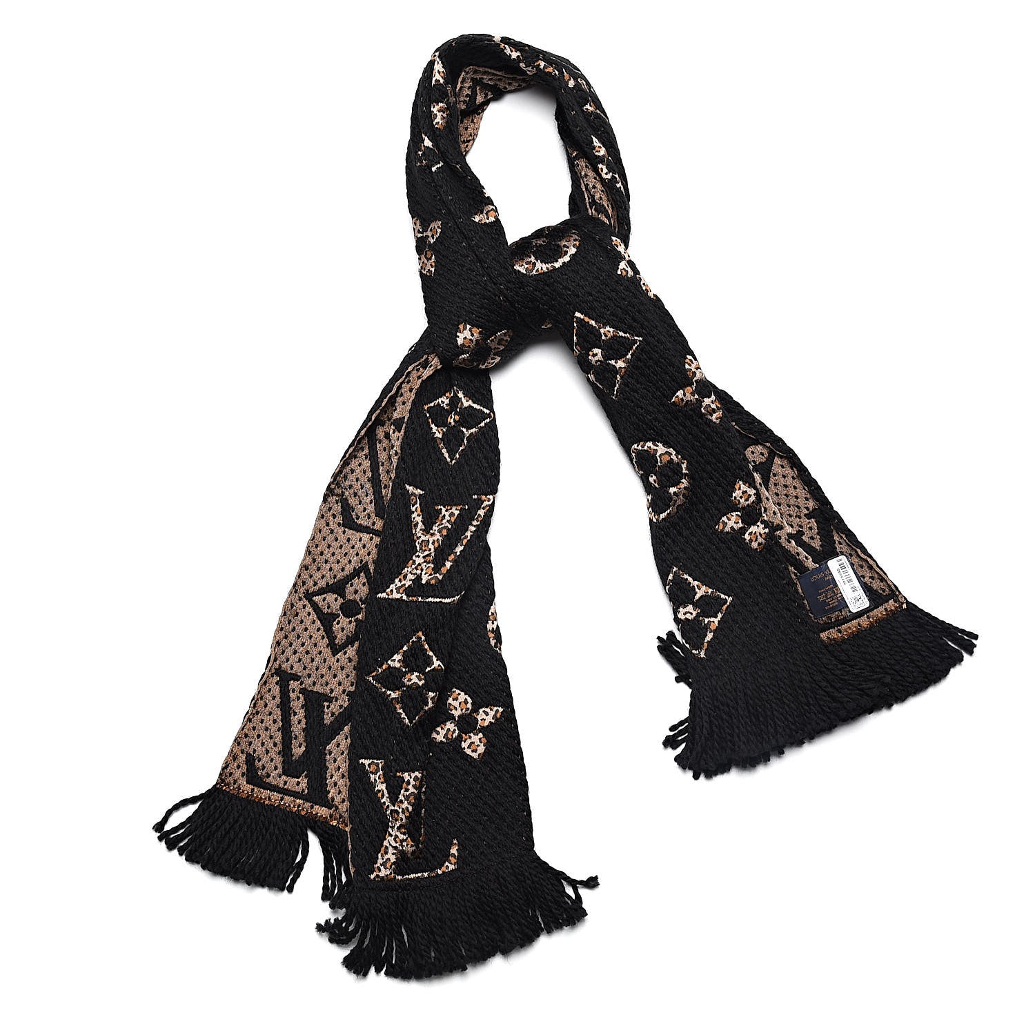 Louis Vuitton Wool Silk Monogram Giant Jungle Logomania Shine Scarf Black 1 of 4