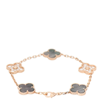 Van Cleef & Arpels 18K Rose Gold Diamond Gray Mother of Pearl 5 Motifs Vintage Alhambra Bracelet 2 of 5