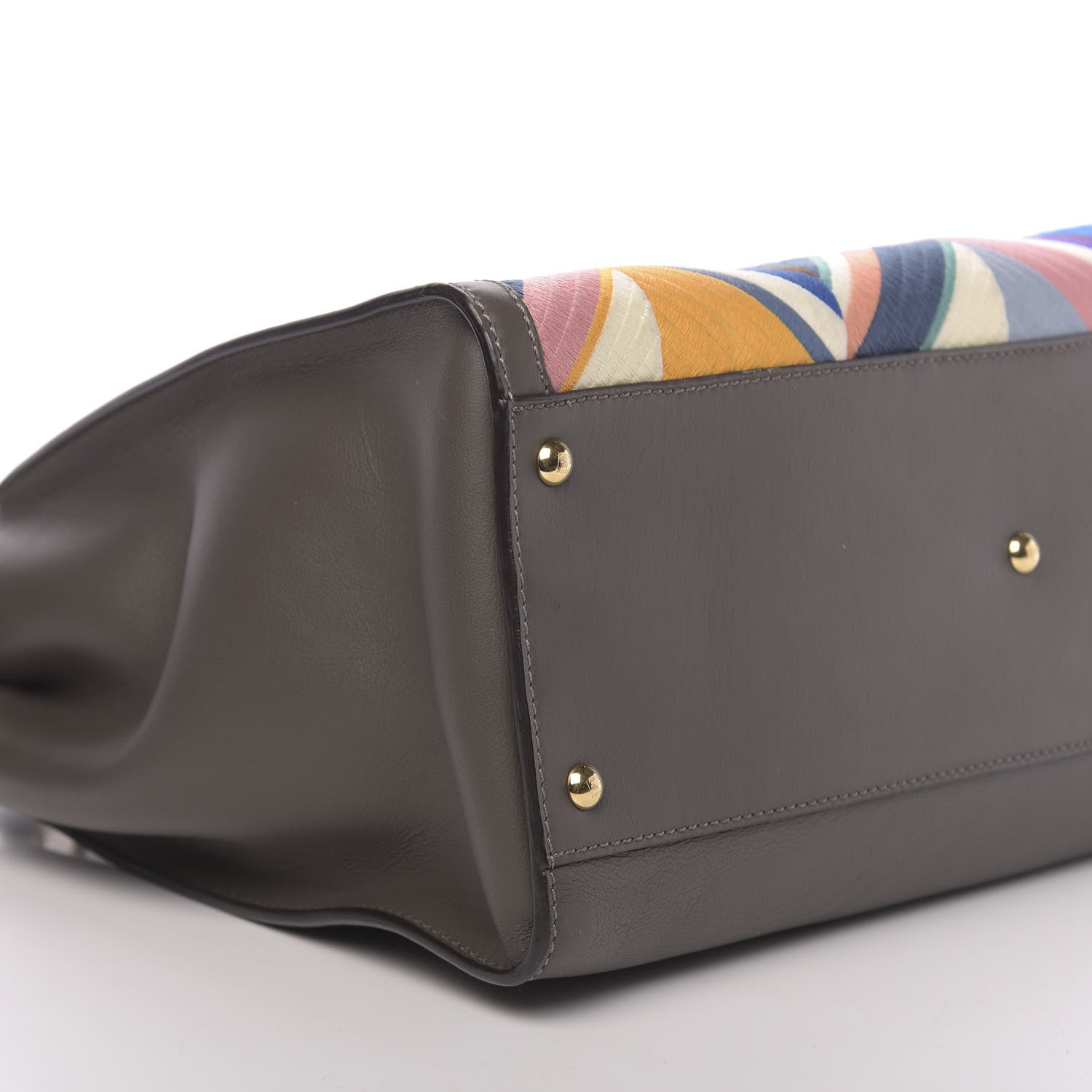 Fendi Calfskin Geometric Embroidered Large Peekaboo Iconic Satchel Grey 10 of 11