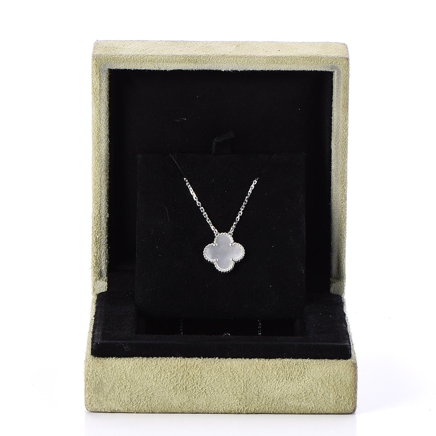 18K White Gold Mother of Pearl Vintage Alhambra Pendant Necklace