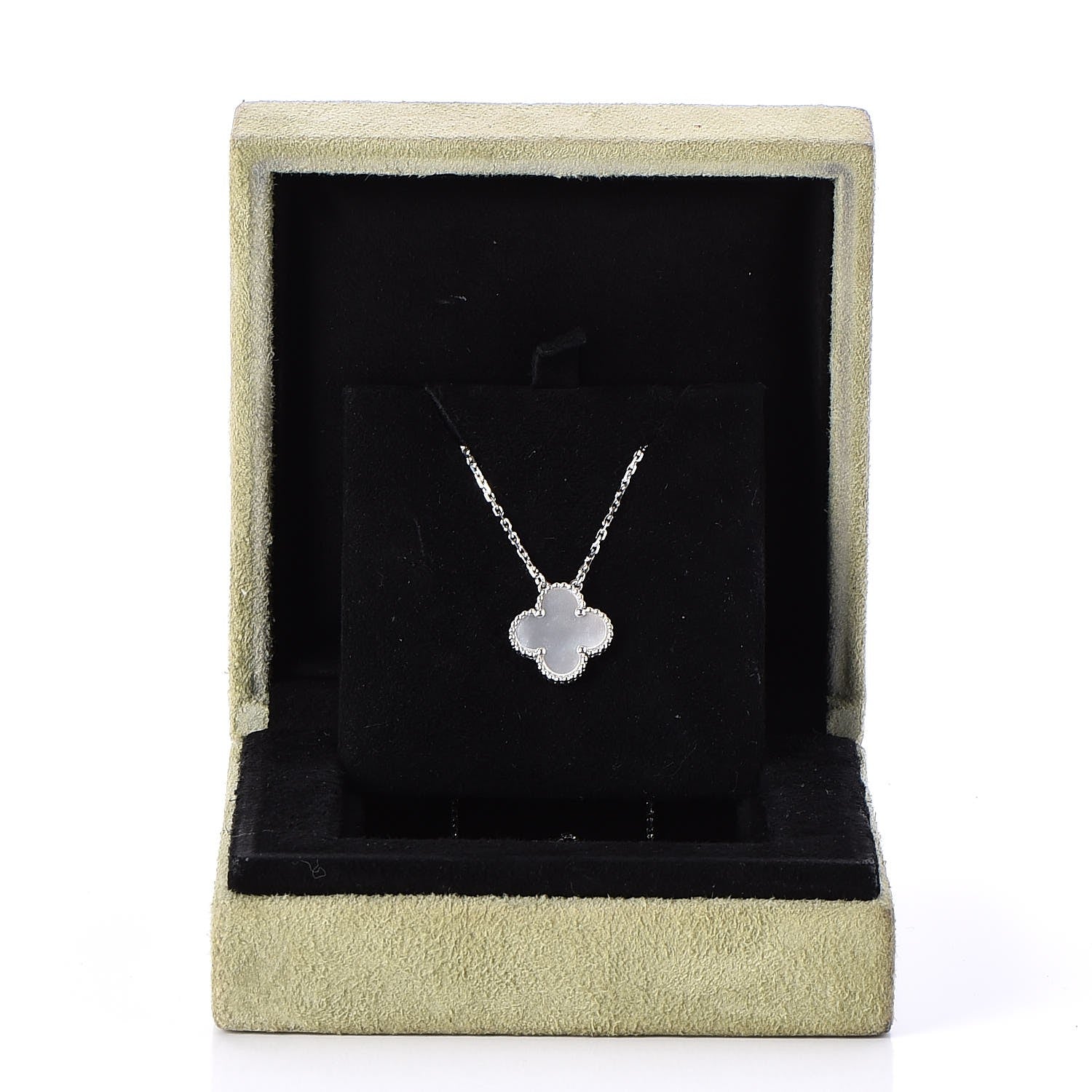 Van Cleef & Arpels 18K White Gold Mother of Pearl Vintage Alhambra Pendant Necklace 7 of 7
