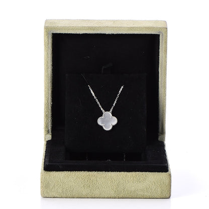 Van Cleef & Arpels 18K White Gold Mother of Pearl Vintage Alhambra Pendant Necklace 7 of 7