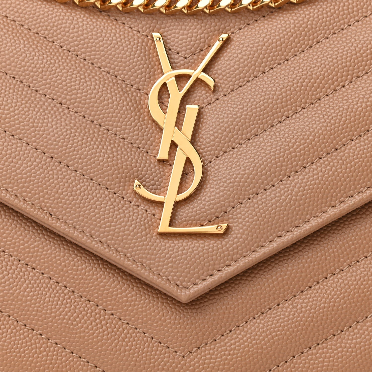 Saint Laurent Grain De Poudre Matelasse Chevron Monogram Chain Wallet Cork 8 of 10