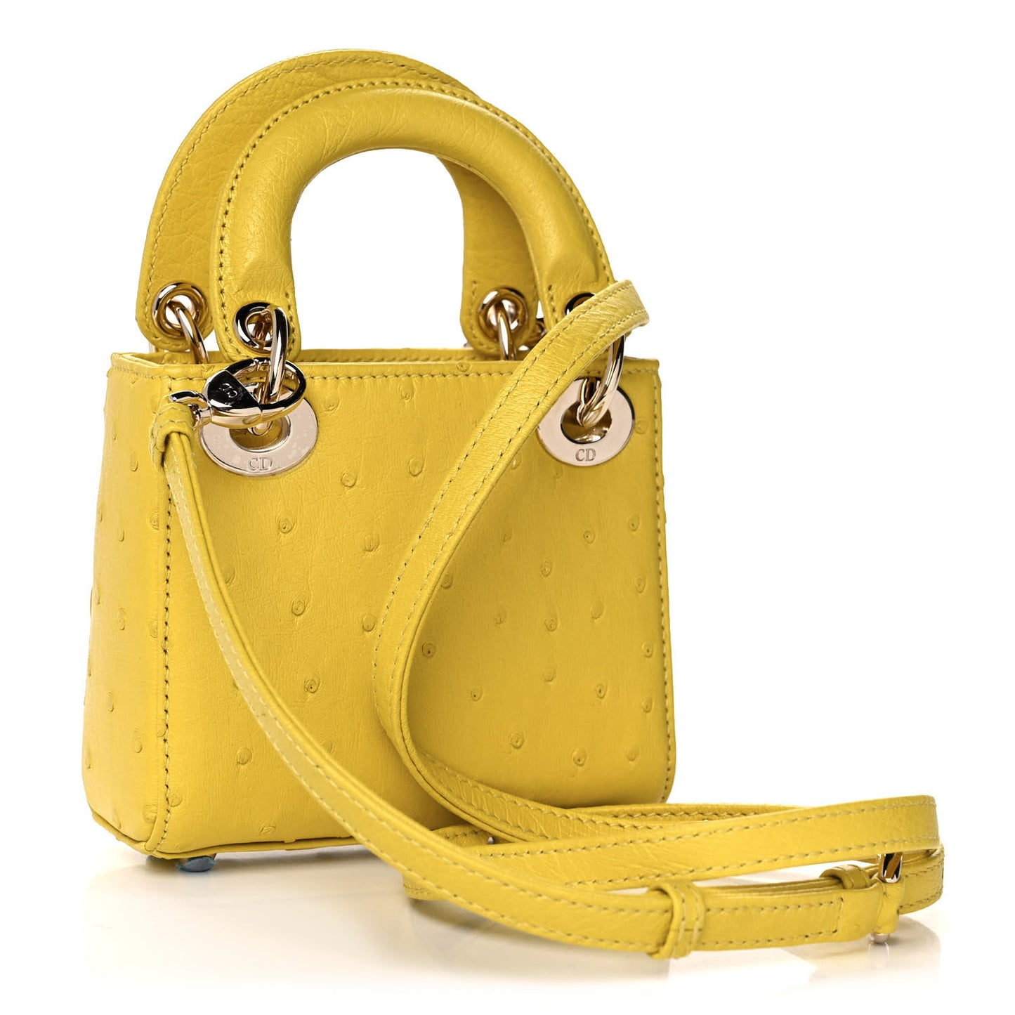 Ostrich Micro Lady Dior Yellow